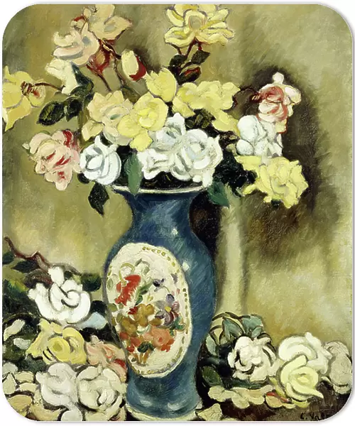 Bouquet of Red Roses in a Blue Vase, c. 1920 (oil on canvas)
