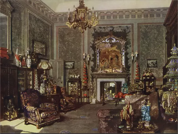 Queen Mary's Chinese Chippendale Room, Buckingham Palace, London (colour litho)