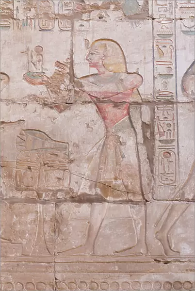 Wall reliefs, great hypostyle hall, Karnak temple complex, Luxor, Egypt