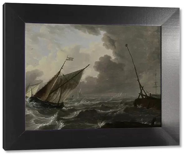 Sailing Ships in a Rough Sea, 1650-1750 (oil on panel)
