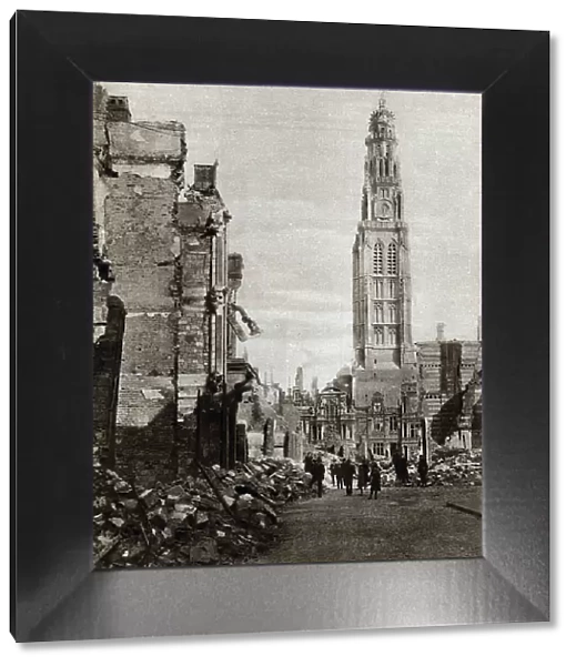 First World War (1914-1918): The belfry of the town hall of Arras, in 1914, before it was shaved by German shells during the First World War that same year