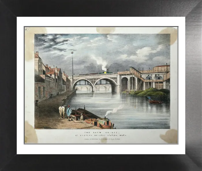 Framed Print : Skew Bridge, Bath c. 1840-70 Coloured Lithograph Print Framed Print : Skew Bridge, Bath c. 1840-70 Coloured Lithograph Print
