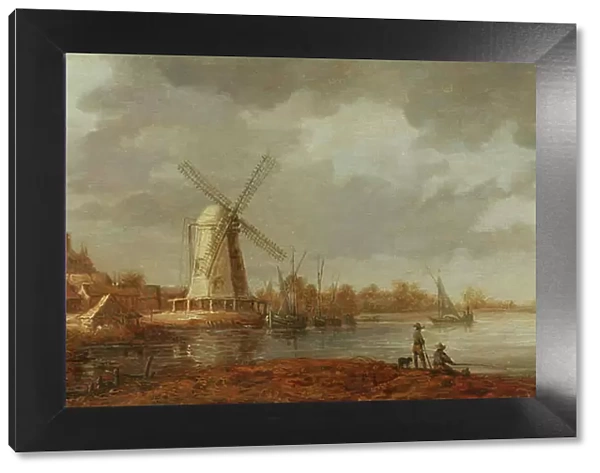 River scene with a view of Dordrecht (oil on panel)