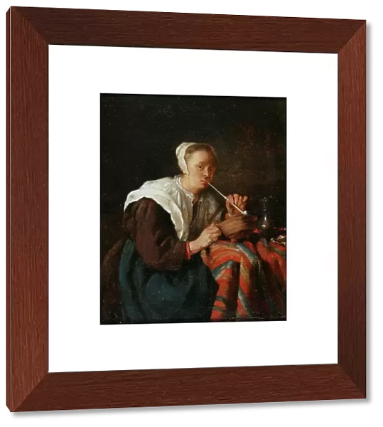 A woman seated smoking a pipe (oil on panel)