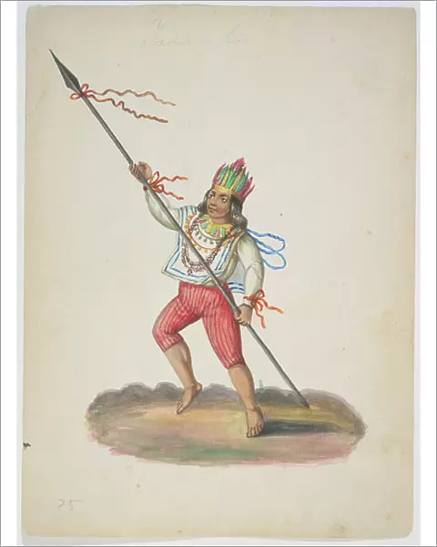 Quito with a large spear, 1865 (watercolour)