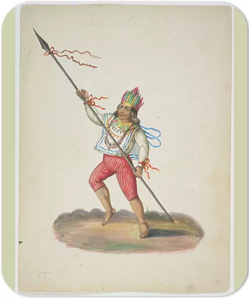 Quito with a large spear, 1865 (watercolour)