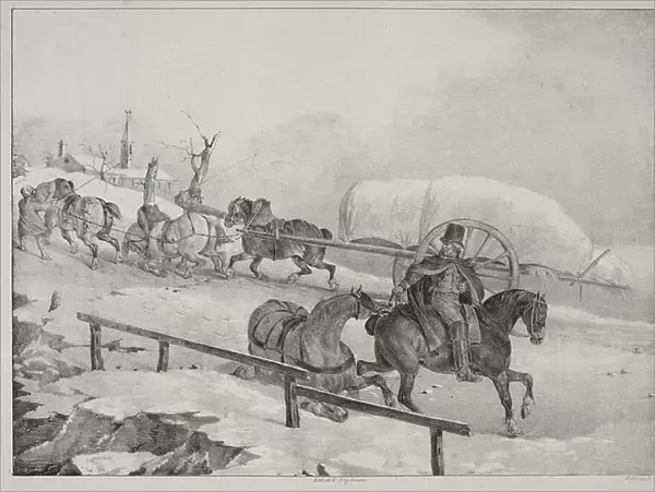 Four Diverse Subjects: Wagon climbing a Hill, (lithograph)