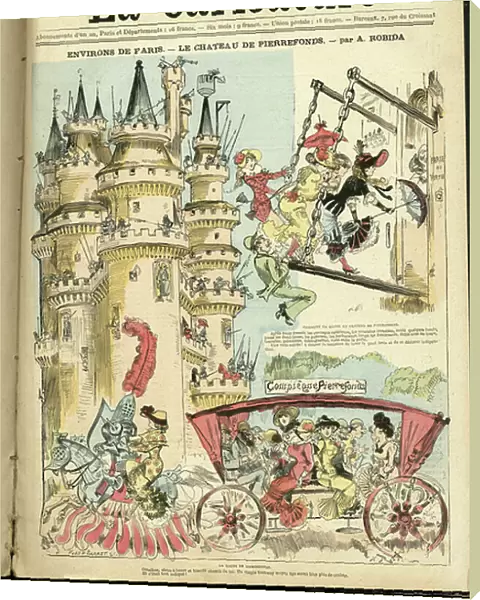 Illustration by Albert Robida (1848-1926) for the Cover of La Caricature (1880), 1881-5-21 - Surroundings de paris. Le chateau de Pierrefonds - Architecture Urban Planning, Pierrefonds, Castle, Tourism Tourists, Compiegne