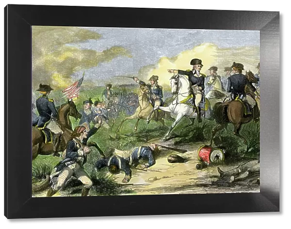 War of Independence of the United States of America (1775-1783): General George Washington reproved General Charles Lee at the Battle of Monmouth, 1778. Colour engraving of the 19th century