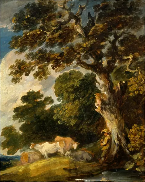 A Wooded Landscape with Cattle and Herdsman, Gainsborough Dupont, 1754-1797, British