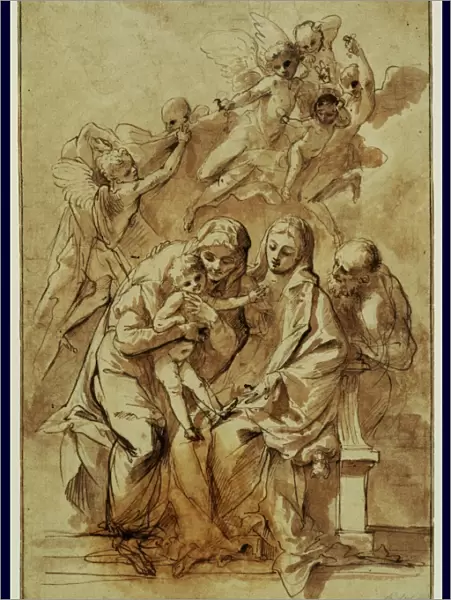 Holy Family with Saint Anne (recto), Figure Sketches (verso)