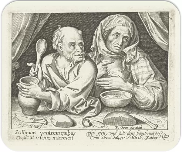 Man and woman eating porridge, Nicolaes de Bruyn, Pieter Goos, 1581 - 1656