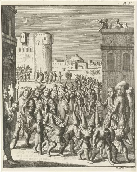 Procession of the shoemaker guild at Aleppo, preceded by a group of guys with paper