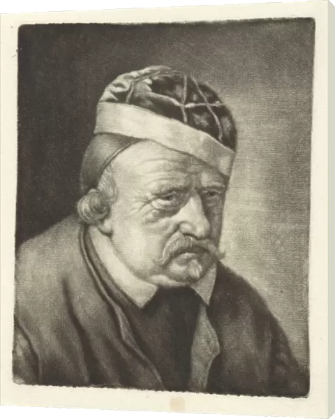 Bust of a man with a hat, print maker: Michiel van Musscher, Adriaen van Ostade possibly