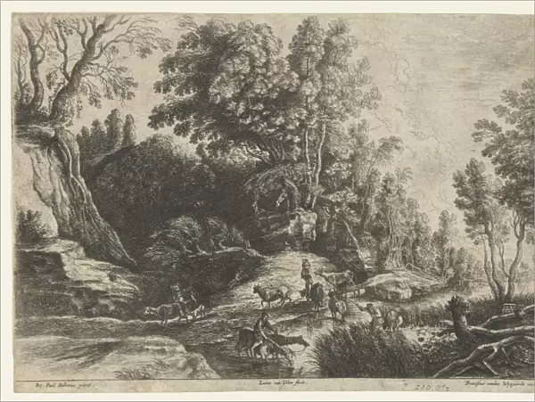 Horses and cows at a watering, Lucas van Uden, Frans van den Wijngaerde, 1615 - 1673