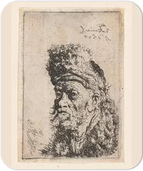 Bust of a man with fur hat, print maker: Salomon Koninck, 1648