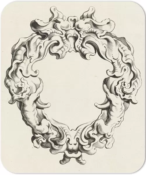 Cartouche with lobe ornament with two satyrs, Michiel Mosijn, Gerbrand van den Eeckhout