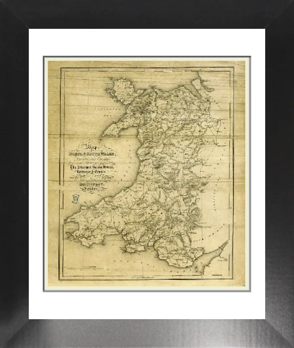 Framed Print : 19th Century Print of Wales Topographical Map