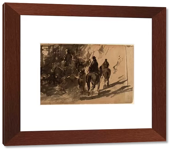 William Keith, In the Sierras, A Pack Train, American, 1839 - 1911, pen and brown