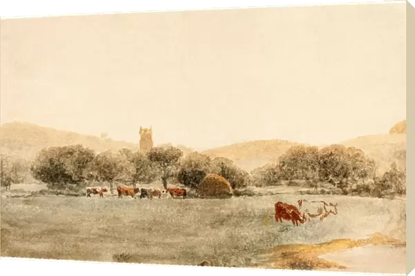 Peter De Wint (British, 1784 - 1849), A Meadow with Cattle near Glastonbury, watercolor