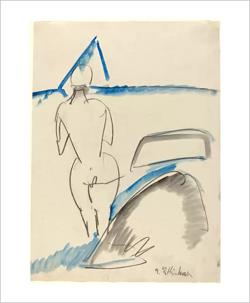 Ernst Ludwig Kirchner, Bather on the Beach, German, 1880-1938, 1912-1913, black crayon