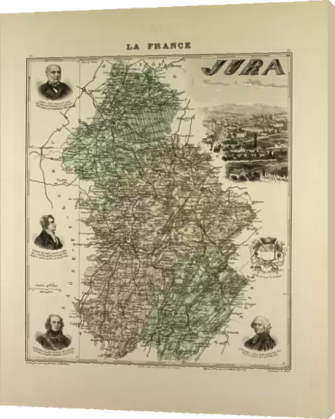 Map of Jura, 1896, France