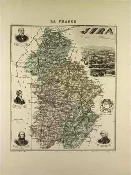 Map of Jura, 1896, France