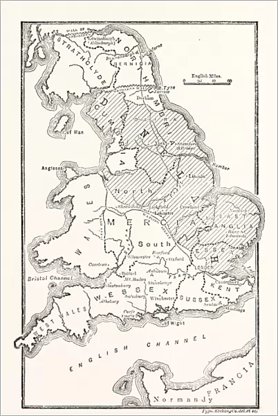 Map of England Showing the Anglo-Saxon Kingdoms and Danish Districts