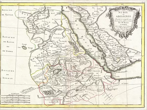 1771, Bonne Map of Abyssinia, Ethiopia, Sudan and the Red Sea, Rigobert Bonne 1727 - 1794