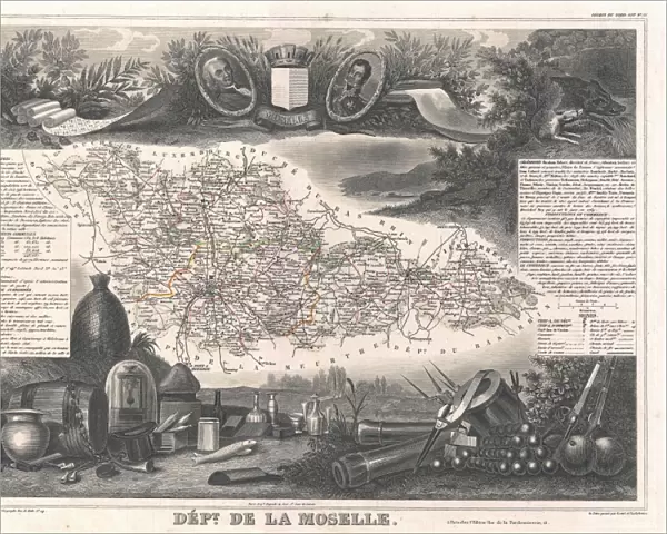 1852, Levasseur Map of the Department De La Moselle, France, topography, cartography