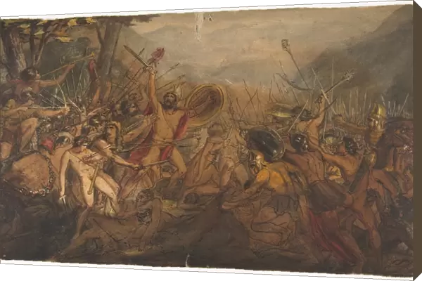 Battle Scene 19th century Pen watercolor paper
