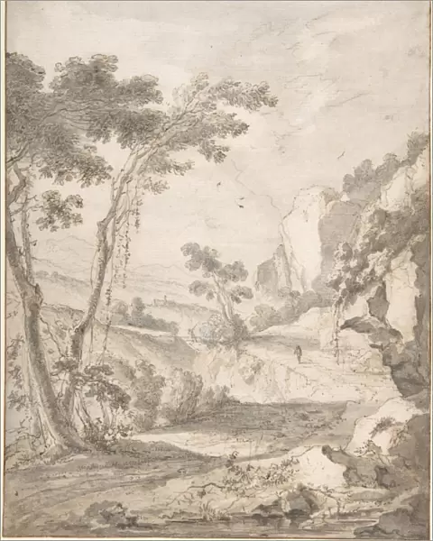 Rocky Landscape mid-17th century Pen brown ink