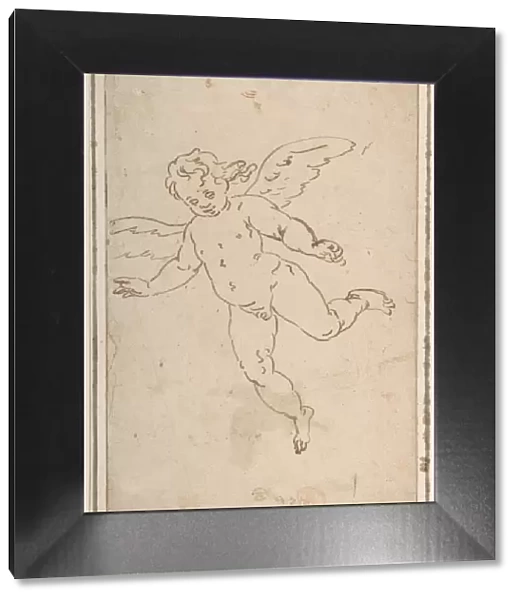 Cupid Flying 1527-85 Brush brown ink 12 5  /  8 x 8 1  /  2in