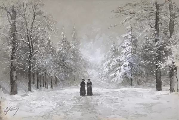 Winter Scene Two Men 1830-90 Watercolor graphite