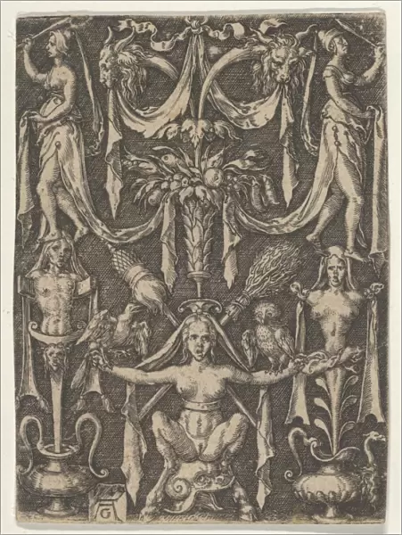 Panel Candelabrum Containing Female Satyr Seated
