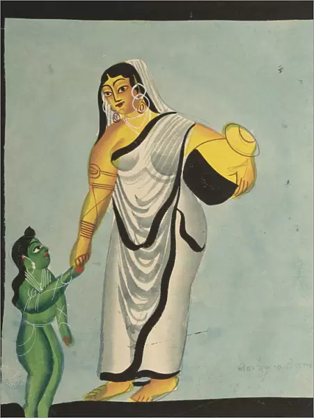 Yasoda Taking Infant Krishna Walk 1800s India