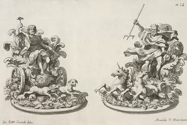 Two table ornaments depicting Neptune Vulcan