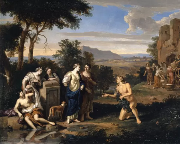 Odysseus Nausicaa Arcadian landscape oil panel