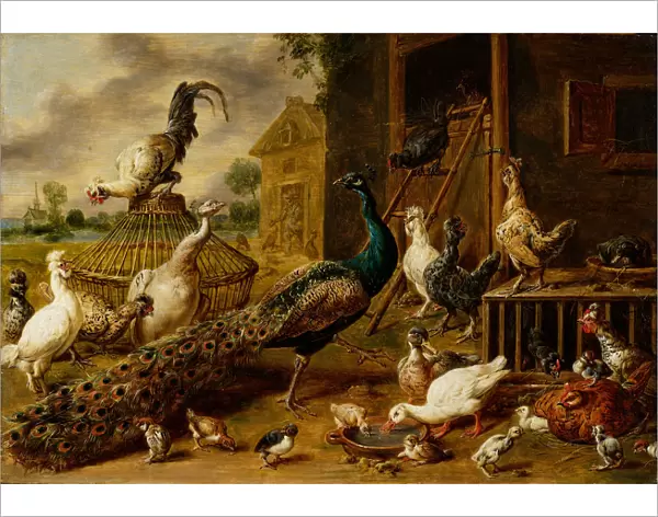 Poultry yard 1650 oil oak 39 x 60 cm signed dated right