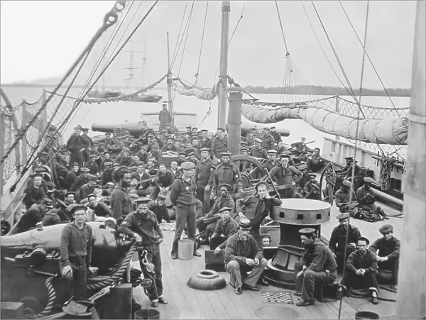 Sailors on deck of USS Mendota gun boat during American Civil War