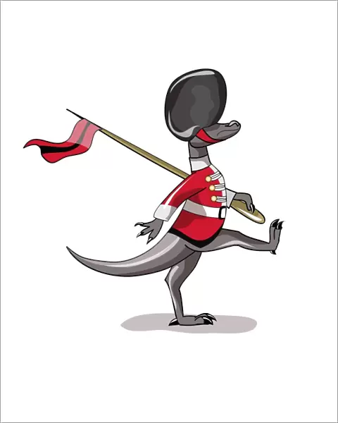 Illustration of a Raptor dressed as a British guard