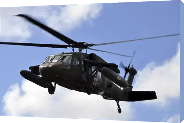 A UH-60 Black Hawk helicopter taking off