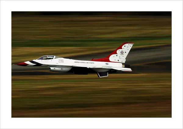 An F-16 Thunderbird of the U. S. Air Force flying at high speed