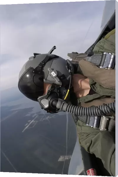 Cockpit view of a pilot flying an F-15 Eagle