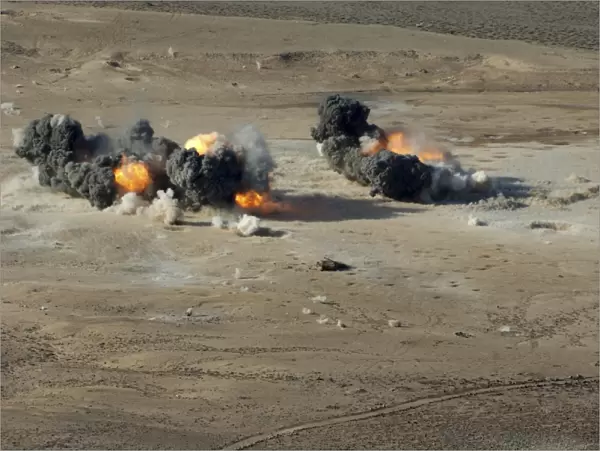 Hard target penetrating bombs explode at the Gordia range off the coast of Djibouti