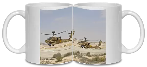 A pair of AH-64D Saraf attack helicopters of the Israeli Air Force