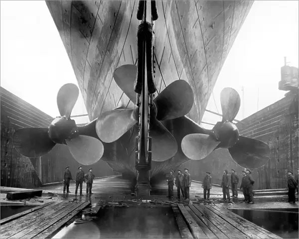 The RMS Titanicas propellers as the mighty ship sits in dry dock