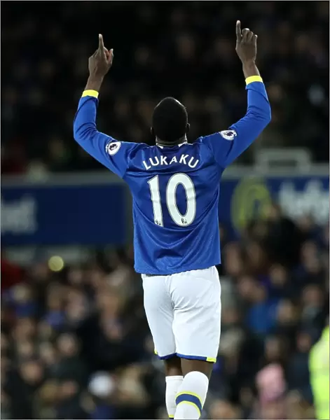 Everton's Romelu Lukaku Celebrates Third Goal Against Southampton at Goodison Park