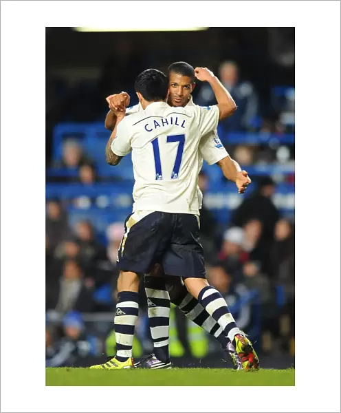 Unity in Victory: Tim Cahill and Jermaine Beckford's Equalizing Goal Celebration (Everton at Chelsea, Barclays Premier League, 2010)