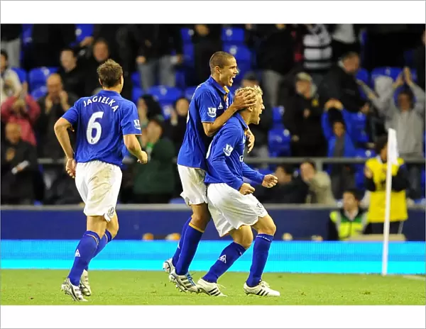 Everton's Phil Neville and Jack Rodwell Celebrate Second Goal in Carling Cup Round 3 (September 21, 2011)